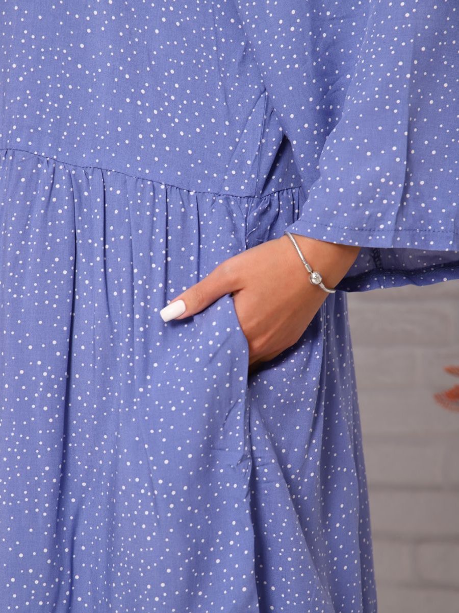 Платье штапельное Маркиза (горошек на голубом)