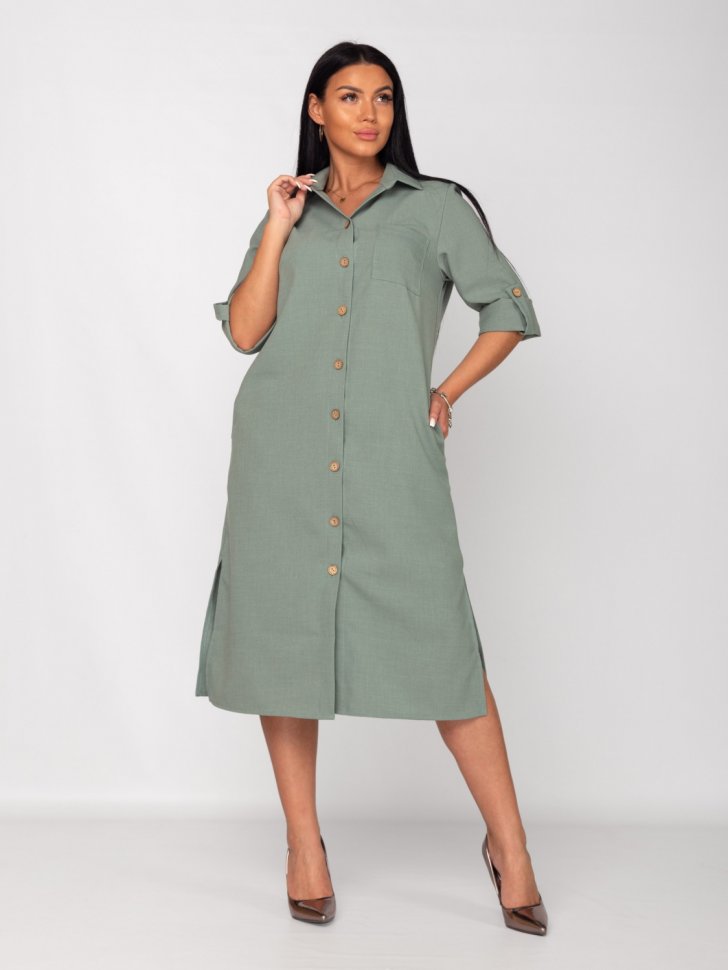 Платье-рубашка штапельное Лима (зеленое)