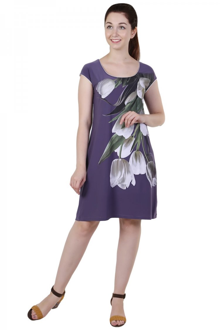 Фиолетовое трикотажное платье