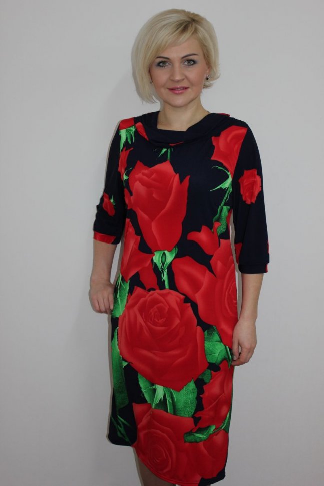 Платье трикотажное Розалинда (красные розы) рр